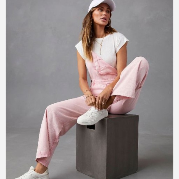 Vici She + Sky Pretty in Pink Denim Overalls, NWOT Sz S - Picture 7 of 16